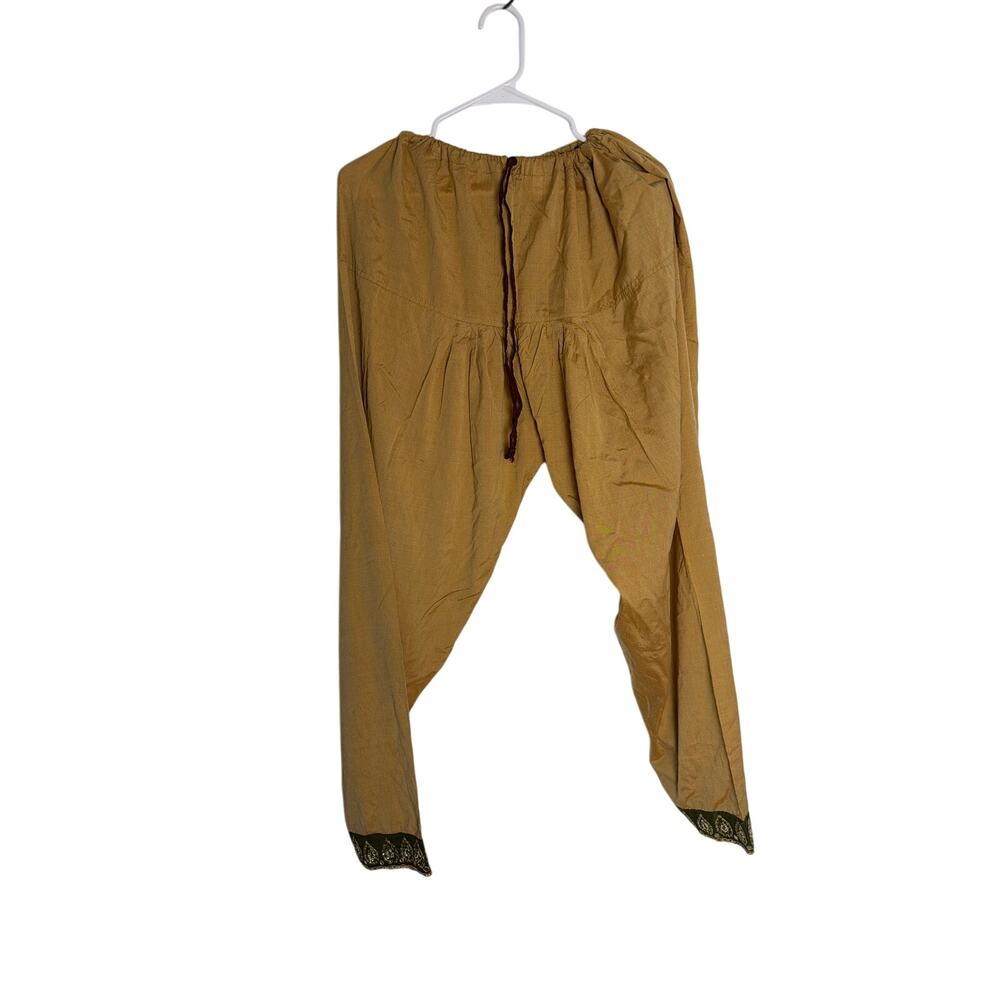 Woman XL 20 Waist Mustard Gold Embroidered Salwar Churidar Pants Harem Bottom